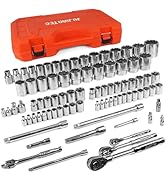JU JIAN TEC 86-Piece Mechanics Tool Set, 1/4" 3/8" 1/2" Shallow Drive Socket &amp; Ratchet Set, SAE/M...