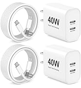 iPhone 17 16 15 Fast Charger,2Pack 40W GaN Dual Port USB C Fast Wall Charger Block with 10FT Type...