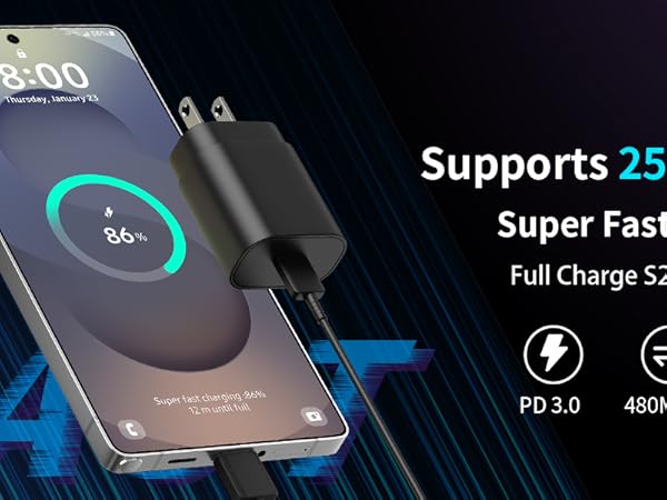 S25 S24 S23 S22 Ultra Samsung Charger Fast Charging,25W Android Phone Charger Cord Type C Block