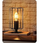 GOEBLESON Industrial Small Table Lamp, Small Bedside Lamp with Dimmable 2400K Warm Light LED Bulb...