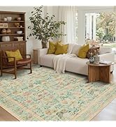 Rugxara Floral 5x7 Washable Area Rug, Vintage Boho, Non Slip Low Pile Wool Carpet for Living Room...