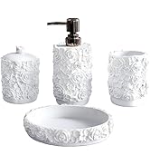Hymmah Bathroom Accessories Set,Rose Design Bathroom Set,Farmhouse Bathroom Decor,4 Pcs Resin Gif...