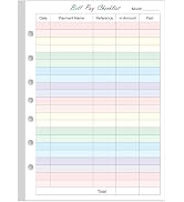 Payment Checklist Refills Paper for Mini 3 or 7 Ring Binders - 50 Sheets/100 Pages Colorful Month...