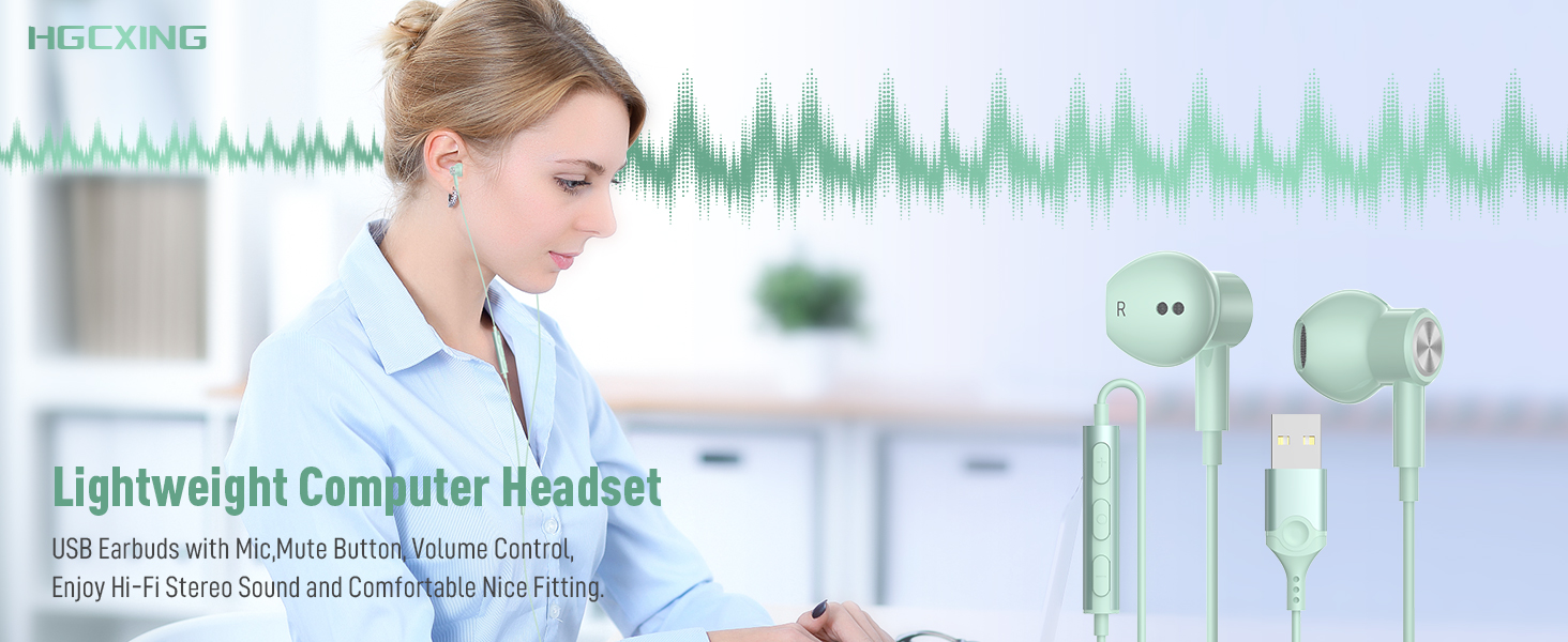 usb earbuds with microphone for pc laptop computer