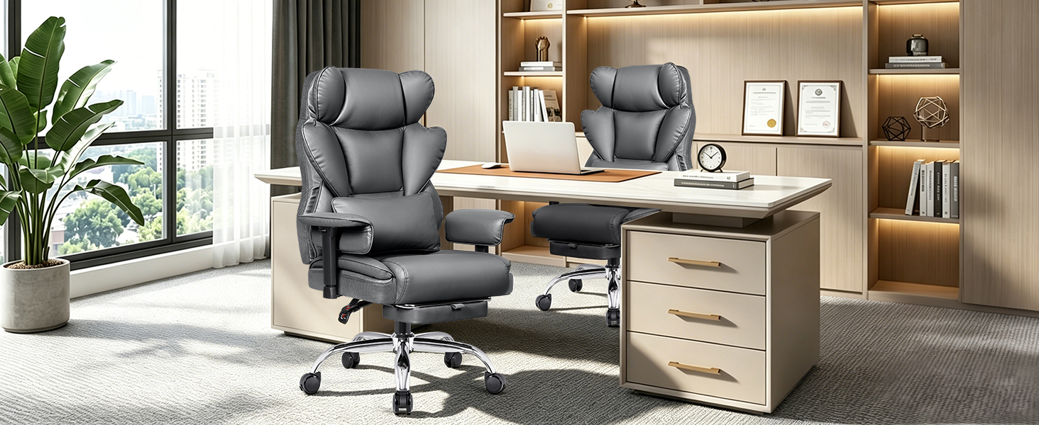BESTFAIR Big and Tall Office Chair - High Back Executive Chair with Footrest &amp;amp; Lumbar Support