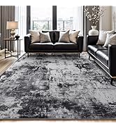 Rugflix 8x10 Area Rugs for Living Room, Washable Large Rug Stain-Resistant Low Pile, Modern Dark ...