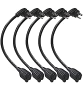 Short Flat Plug Extension Cord 1 Foot- Low Profile Angle Flat Plug Ground 1FT Indoor AC Extension...