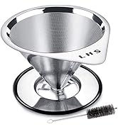 LHS Pour Over Coffee Dripper Stainless Steel Coffee Filter Metal Cone Filter Paperless Reusable C...