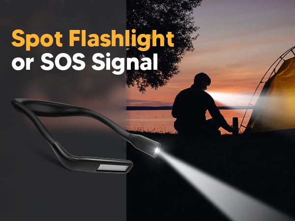 Outdoorsy people is using the EastPin handsfree neck flashlight at night as a headlamp when camping