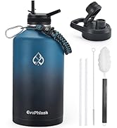 EvoPhlask 1 Gallon Water Bottle Insulated(Cold for 48Hrs), Large Stainless Steel Water Bottle BPA...