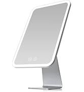 NEZZOE Lighted Makeup Mirror, Metal Table Mirror with Stand, 2000 mAh Rechargeable Vanity Mirror ...