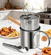 Small Deep Fryer Pot with Basket, Mini Fryer and Soup Pot with Tongs and Lid for 1-2 People, Work...