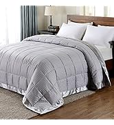 downluxe Lightweight Queen Down Alternative Blanket with Satin Trim, Silver, 90 X 90 Inch