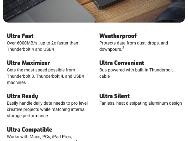 THNDERBOLT 5 4 3 TB5 USB-C EXTERNAL PORTABLE STORAGE ENCLOSURE SSD DRIVE BUILT IN CABLE USB4