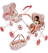 Baby Doll Stroller Play Set, 3-in-1 Babydoll Stroller with Removable Bassinet Baby Carriage for D...
