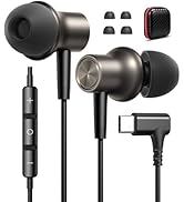 iMangoo USB C Ear Buds Wired Headphone, 90° Angled Plug in USBC Headphones Wire Earbuds Corded Ea...