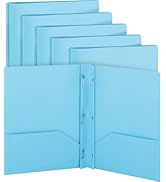 Folders with Pockets Blue, Plastic 2 Pocket Folder w/ 3 Prongs for Letter Size Sheets, Colored Po...
