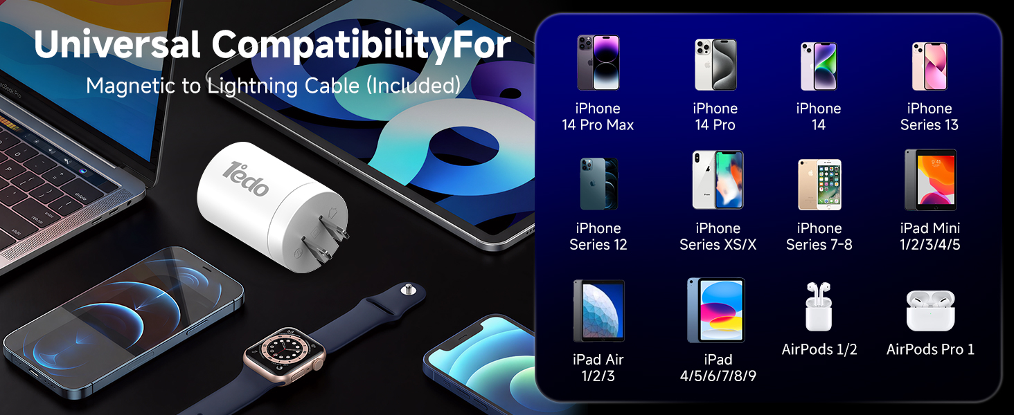 Universal Compatibility For Magnetic to USB-C Cable (Included)