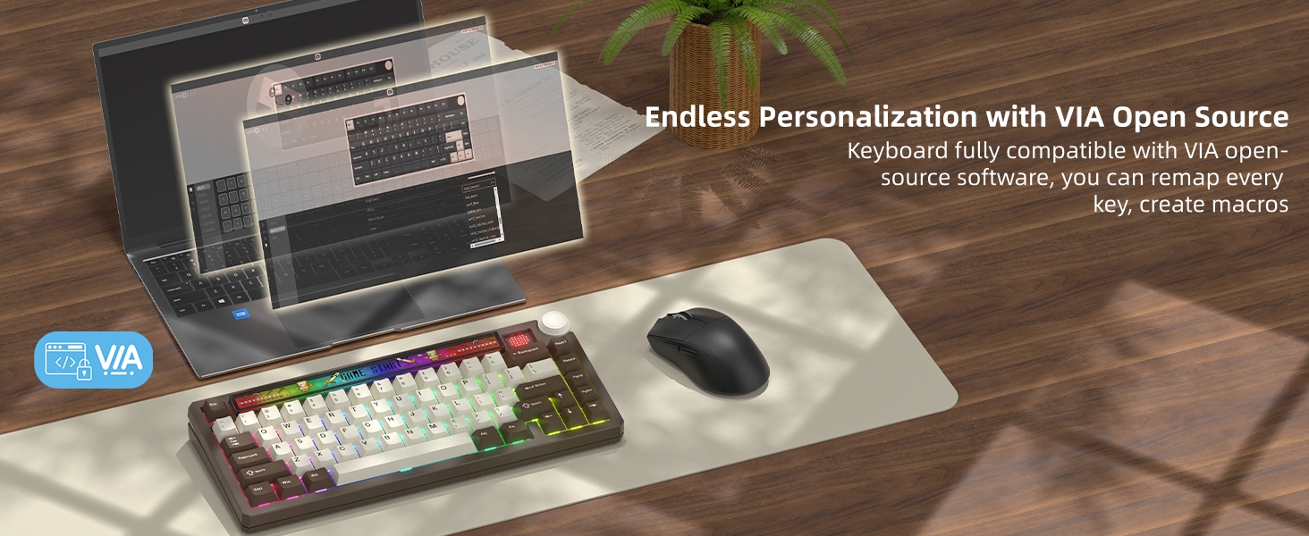 75% Mechanical Keyboard with Screen and Knob, Retro Creamy Wireless Gaming Keyboard Custom