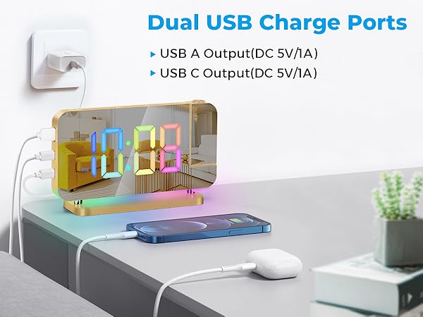 Projection Alarm Clock for Bedroom,7.4" LED Mirror Digital Clock Large Display