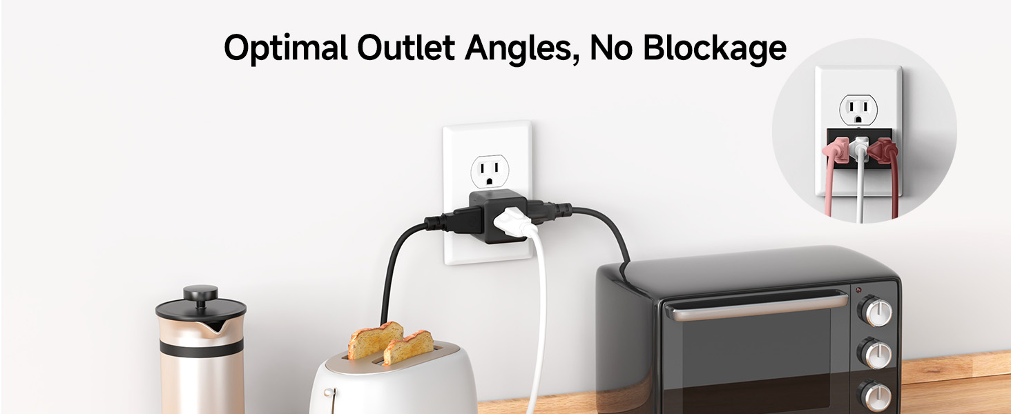 Compact 3 outlet extension adapter, perfect for home or office use with multi plug outlet design