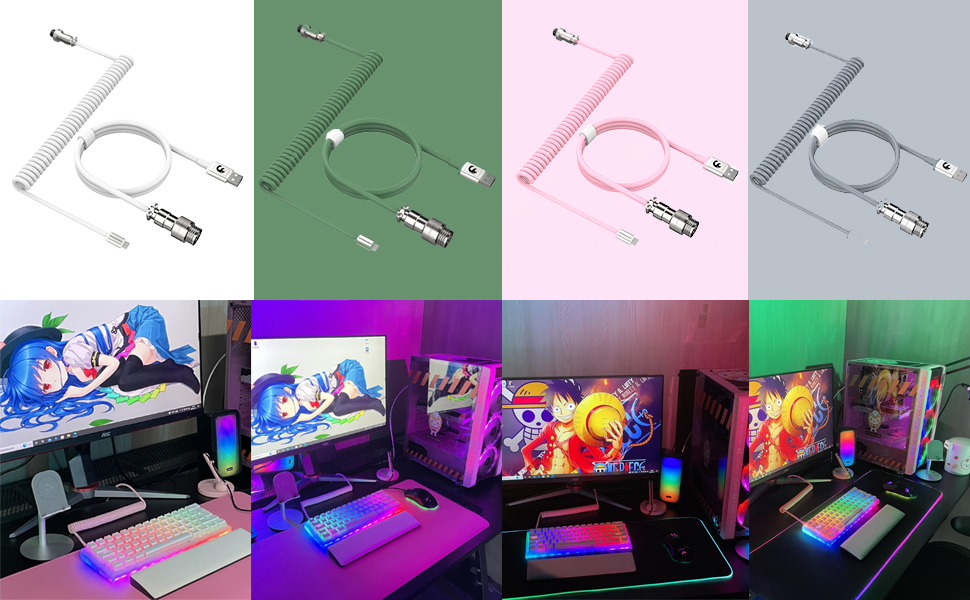Custom C01 Coiled USB C to A Cabel for PC MAC PS4 Xbox Switch Gamer