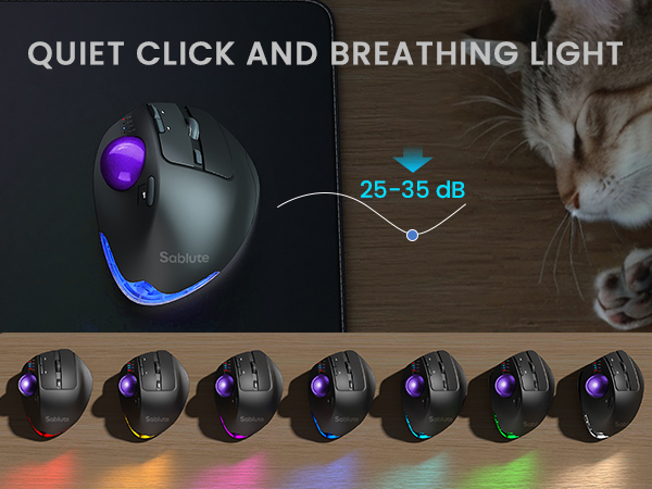 Wireless Trackball Mouse, Ergonomic Bluetooth Rechargeable Computer Mouse-Purple Ball