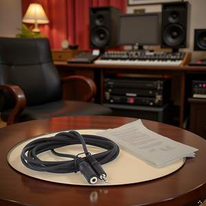 A modern workspace with a laptop, headphones, and the product neatly arranged on a sleek wooden desk