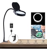 OukaiPDOK 10X Magnifier with Light Flexible Gooseneck LED Desk Lamp Hands Free for Craft Reading ...