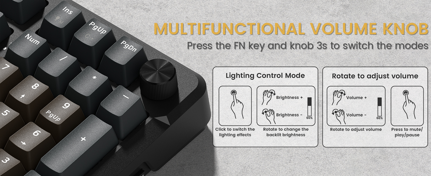 Redragon K742 Wireless Mechanical Gaming Keyboard with Knob