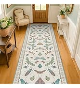 Insect Print Long Hallway Runner Rug - Light Green Rug for Kitchen Floor, Entryway Runner Rug, Wa...