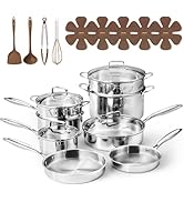 CAROTE 21pcs Tri-Ply Stainless Steel Cookware Set, Pots and Pans Set, Non Toxic Induction Kitchen...