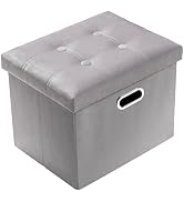 PRANDOM Ottoman with Storage [1-Pack] Velvet Folding Small Square Foot Stool with Lid for Living ...