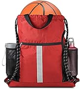 Drawstring Backpack Sports Gym Bag With Shoe Compartment and Two Water Bottle Holder