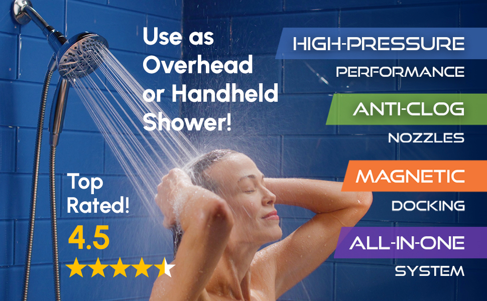 Use as Overhead or Handheld Shower!