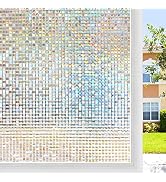 rabbitgoo Window Privacy Film Stained Glass Window Film, Mosaic Rainbow Decorative Glass Cling, R...