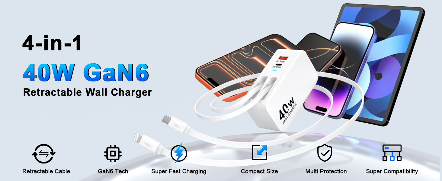 4-in-1 Retractable Wall Charger