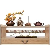 Ojseimchrl Meditation Altar with Drawer, 3 Tier Floor Puja Table, Bamboo Coffee Table for Prayers...