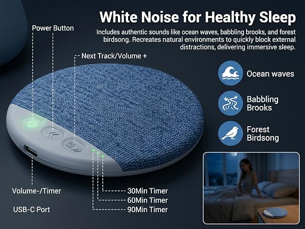 Ultra-Thin Bluetooth Pillow Speaker with White Noise Timer Wireless Sleep Aid
