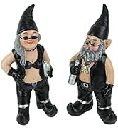 Gnoschitt and Gnofun Thirsty Biker Garden Gnome Statues 7.5 Inches High Funny Indoor Outdoor Figu...