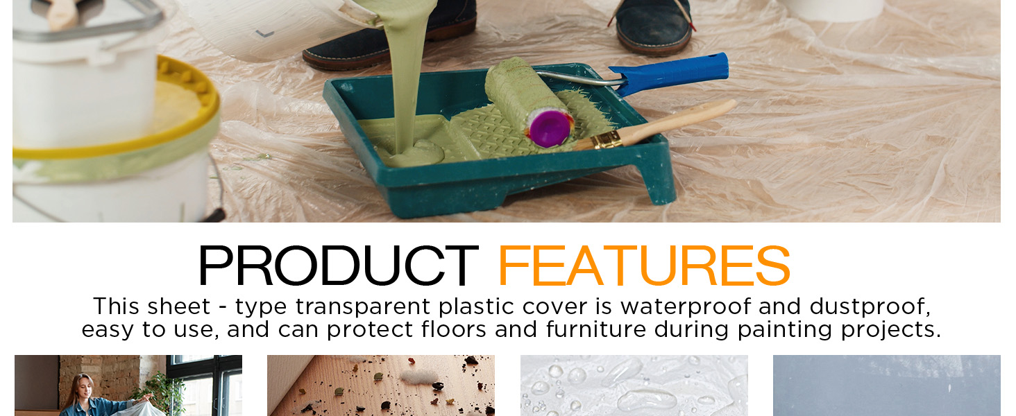 Plastic Drop Cloths for Painting, Plastic Sheeting Painting Supplies, Dust Cover for Furniture