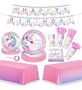 171Pcs Unicorn Birthday Party Supplies with Plates Cups Napkins Cutlery, Unicorn Birthday Decorat...