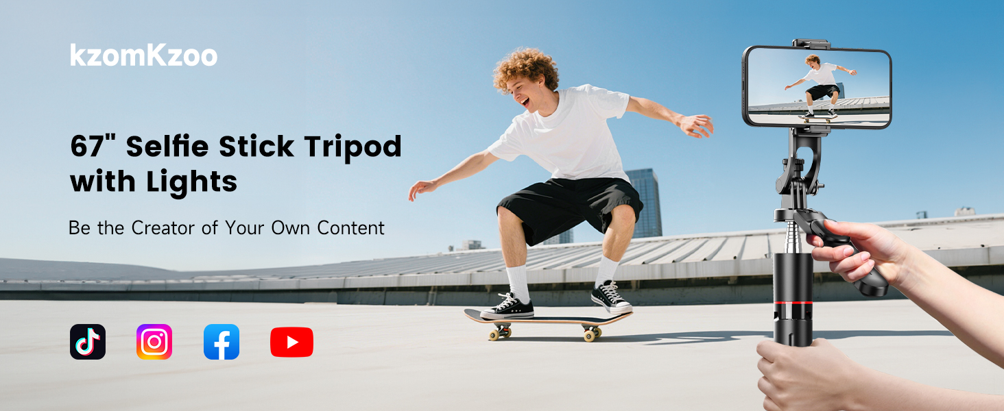 67&amp;#34; Selfie Stick Tripod with Lights