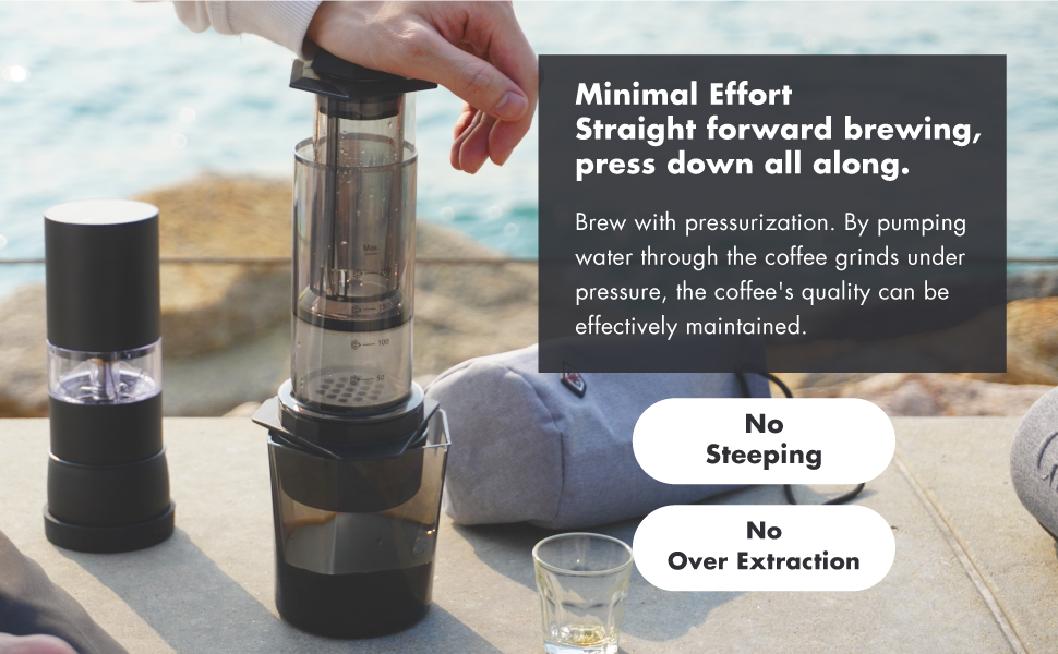 Coffeeology Press, pressurization brewing