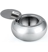 Stainless Steel Cigarette Ashtray with Lid, maxin Cigarette Ashtray Smoking Ash Holder Desktop Sm...