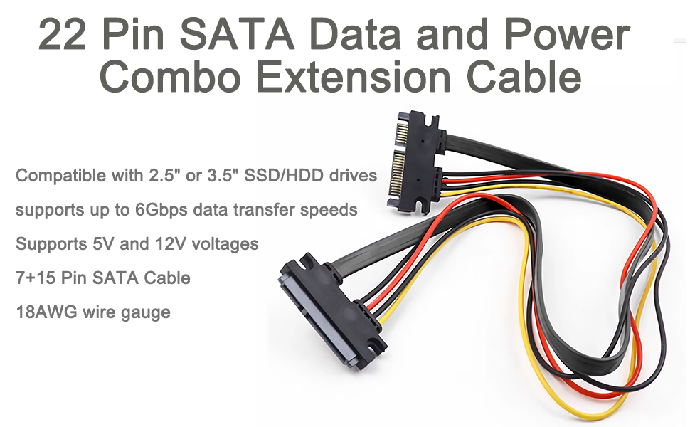 22-pin SATA Data and Power Combo Extension Cable