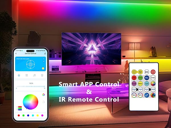 Smart RGB COB LED IC Strip Lights, Addressable High Density Flexible with Remote &amp; App Control