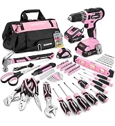 WORKPRO Pink Drill Set with UPGRADED Tool Bag, 157PCS Tool Kit For Home with 20V Cordless Drill D...