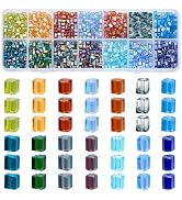 PH PandaHall 1400pcs 14 Colors 3mm Cube Glass Seed Beads Kit Transparent Crystal Square Beads Sma...