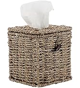 Sumnacon Square Seagrass Tissue Box Cover - Vintage Cube Woven Tissue Box Holder, Decorative Tiss...